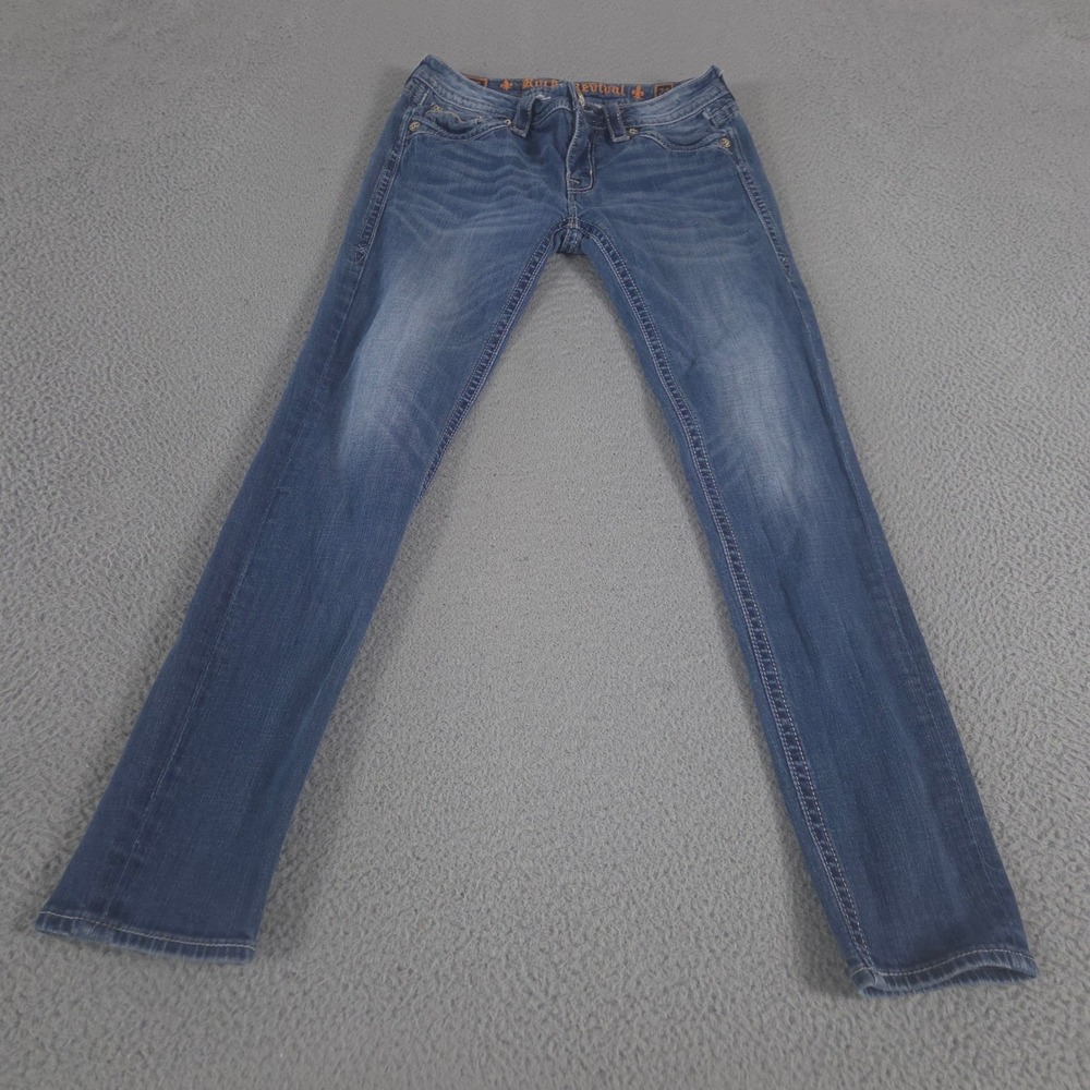 Rock Revival Jeans Womens 29 Blue Vicky Skinny Embroidered Fleur De Lis Denim